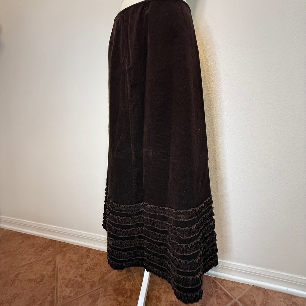 Vintage Y2K Corduroy Coquette Maxi Skirt Prairie Peasant Boho Women’s 12 Brown